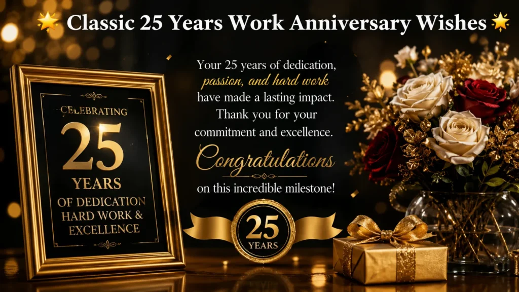 Classic 25 Years Work Anniversary Wishes